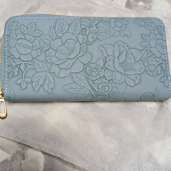 Handbags - Floral Embossed Blue Wallet